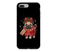 Custodia per iPhone 7 Plus/8 Plus Carta da regalo con pug dog pupazzo di neve regalo Agrifoglio pigna