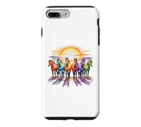 Custodia per iPhone 7 Plus/8 Plus Cavalli colorati in acquerello arcobaleno con Sunrise Equine