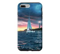 Custodia per iPhone 7 Plus/8 Plus Coastal Lighthouse Sailboat Ocean Sunset Scenic Artwork