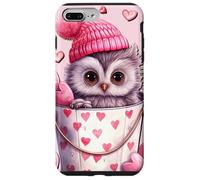 Custodia per iPhone 7 Plus/8 Plus Cute Owl Baby In Valentines Basket Pink Heart Pattern