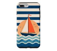 Custodia per iPhone 7 Plus/8 Plus Design a strisce nautiche in barca a vela verso il tramonto