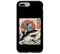 Custodia per iPhone 7 Plus/8 Plus Divertente gatto che cavalca lo squalo giapponese Ukiyo-e Art Samurai Cat