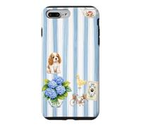 Custodia per iPhone 7 Plus/8 Plus Estetica Cottagecore Cavalier Ortensia A Righe Blu