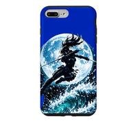 Custodia per iPhone 7 Plus/8 Plus Female Anime Ninja Warrior with Swords Under Full Moon