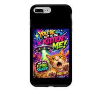 Custodia per iPhone 7 Plus/8 Plus Funny Alien Cat Flying Saucer Graffiti Artwork Cartoon