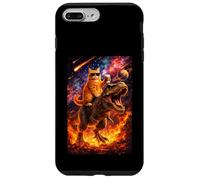 Custodia per iPhone 7 Plus/8 Plus Funny Coffee Orange Cat Riding T-Rex in Cosmic Galaxy UFO