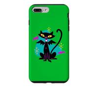 Custodia per iPhone 7 Plus/8 Plus Gatto nero vampiro retrò Atomic Age Mid-Century con ali di pipistrello