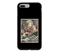 Custodia per iPhone 7 Plus/8 Plus Gatto vs T-Rex giapponese Ukiyo-e Kaiju Monster Art