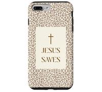 Custodia per iPhone 7 Plus/8 Plus Gesù salva l'estetica della croce di fede cristiana con stampa leopardata