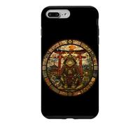 Custodia per iPhone 7 Plus/8 Plus Giapponese, Samurai Guardian Medievale Vetrata Gatto