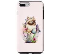 Custodia per iPhone 7 Plus/8 Plus Happy Easter Cat Easter Tea Cup Coffee Cat Siamese Floral