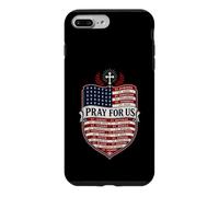 Custodia per iPhone 7 Plus/8 Plus I santi cattolici pregano per noi Scudo Bandiera USA