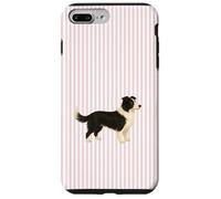 Custodia per iPhone 7 Plus/8 Plus Illustrazione a righe rosa Border Collie carino per cane mamma