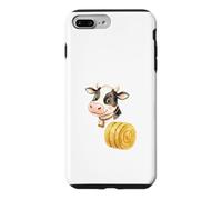 Custodia per iPhone 7 Plus/8 Plus Illustrazione Mucca Carina con Balla di Fieno Rotonda
