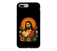 Custodia per iPhone 7 Plus/8 Plus Jesus Folk Art Sun Floral Christian Ritratto Icona Opera D'arte