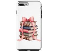 Custodia per iPhone 7 Plus/8 Plus Leopard Books Pink Bow Coquette Hot Girl Leggi il topo di biblioteca