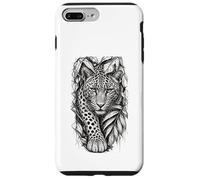 Custodia per iPhone 7 Plus/8 Plus Leopard Jungle Sketch dettagliata Wildlife Line Art