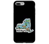 Custodia per iPhone 7 Plus/8 Plus Mappa Vintage di New York con Iconici Luoghi da Scoprire