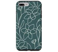 Custodia per iPhone 7 Plus/8 Plus Modern Line Art Poppy Flower Leaves Boho Dark Green
