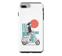 Custodia per iPhone 7 Plus/8 Plus Monopattino in stile anime per ragazze Red Sun Teal Retro Ride Art