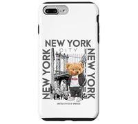 Custodia per iPhone 7 Plus/8 Plus New York City Teddy Bear with The Dumbo Manhattan Bridge