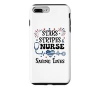 Custodia per iPhone 7 Plus/8 Plus Nurse 4th of July Funny Scrub Stars Stripes and Saving Lives
