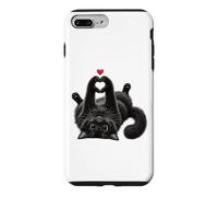 Custodia per iPhone 7 Plus/8 Plus Opera d'arte con gatto nero a forma di cuore con zampe, carino, felino, amore, amanti degli animali