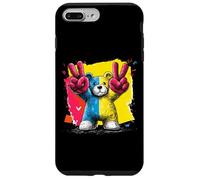 Custodia per iPhone 7 Plus/8 Plus Orsacchiotto con scritta "Double Peace Graffiti" Pop Graphic Art Sign Animal