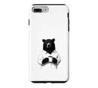 Custodia per iPhone 7 Plus/8 Plus Orso Burbero con Caffè Disegno Animale per Chi Ama il Caffè