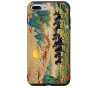 Custodia per iPhone 7 Plus/8 Plus Paesaggio cinese vintage cavalli neri arte Feng Shui