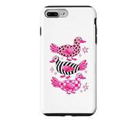 Custodia per iPhone 7 Plus/8 Plus Pink Duck Lover Cute Retro Ducks Checkered Design