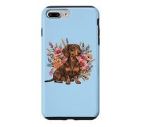 Custodia per iPhone 7 Plus/8 Plus Retro Vintage Flowers Floral Brown Chocolate Dachshund Lover