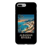 Custodia per iPhone 7 Plus/8 Plus Riviera Albanese Villaggio costiero Retro Travel Design
