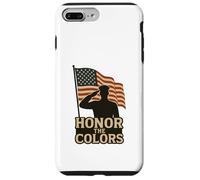 Custodia per iPhone 7 Plus/8 Plus Sagoma e bandiera patriottica 'Honor the Colors' Saluting