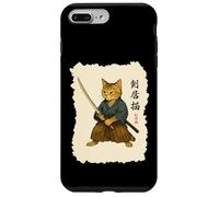 Custodia per iPhone 7 Plus/8 Plus Samurai Cat Warrior Arte Giapponese Feline Katana Lettere Ninja