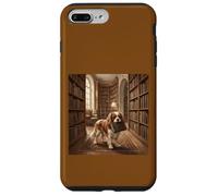 Custodia per iPhone 7 Plus/8 Plus Scena di lettura del libro del cane della biblioteca di Cavalier Spaniel