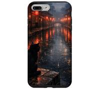 Custodia per iPhone 7 Plus/8 Plus Scena di strada piovosa del gatto nero del gatto nero giapponese