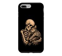 Custodia per iPhone 7 Plus/8 Plus Scheletro che abbraccia gatto gotico amante arte Halloween