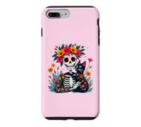 Custodia per iPhone 7 Plus/8 Plus Scheletro che abbraccia il gatto Sugar Skull Día los Muertos Cat Lovers