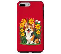 Custodia per iPhone 7 Plus/8 Plus Simpatico cane corgi tra narcisi che sostengono il Galles