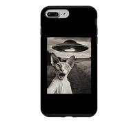 Custodia per iPhone 7 Plus/8 Plus Sphynx Cat Selfie Con Alien Ship UFO Abduction Retro Foto