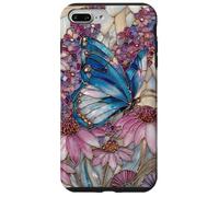 Custodia per iPhone 7 Plus/8 Plus Stained Glass Inspired Butterflies Purple and Blue Floral Ar