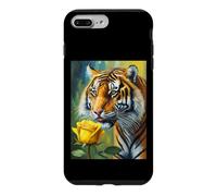Custodia per iPhone 7 Plus/8 Plus Tiger Sniffing a Yellow Rose Illustration Graphic Design