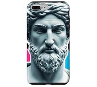Custodia per iPhone 7 Plus/8 Plus Vaporwave - Statua con testa barbuta, design geometrico retrò