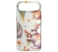 Custodia per iPhone Air Aesthetic Spring Flower Patter Vintage Easter Bunny Rabbit