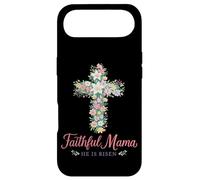 Custodia per iPhone Air Christian - Croce floreale pasquale con scritta "Faithful Mama He Is Risen"