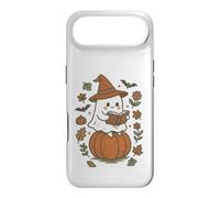 Custodia per iPhone Air Cozy Fall Ghost Reading on Pumpkin Retro Halloween Vibes