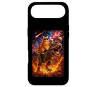 Custodia per iPhone Air Funny Coffee Orange Cat Riding T-Rex in Cosmic Galaxy UFO