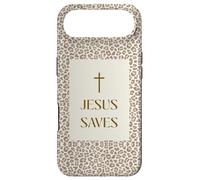 Custodia per iPhone Air Gesù salva l'estetica della croce di fede cristiana con stampa leopardata