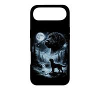 Custodia per iPhone Air Labradoodle nero che ulula alla luna retrò anni '90 Doodle Dog